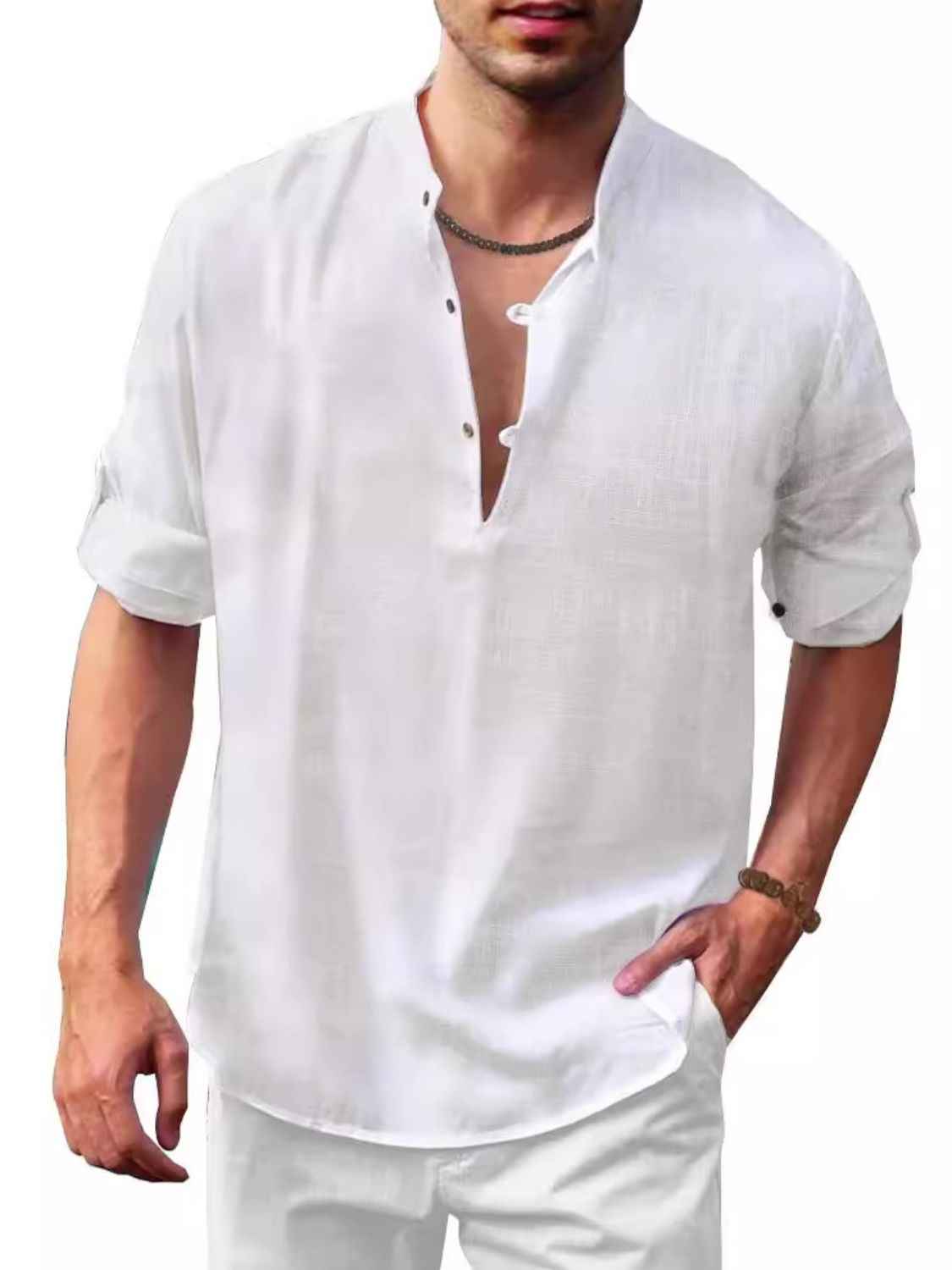 Men's Full Size Half Button Long Sleeve Shirt Plus Size - Damned Threads